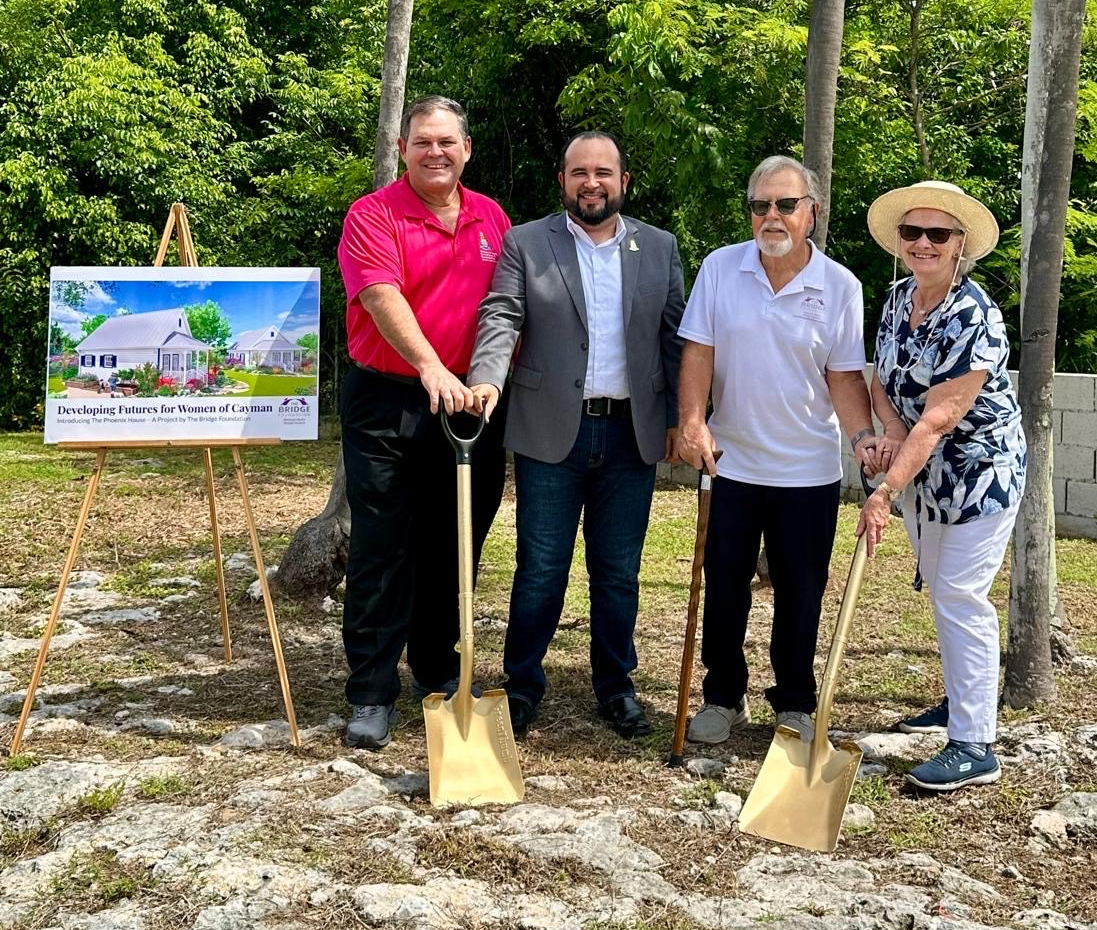L-R: Temporary Minister for Health, Environment, and Sustainability Hon. Wayne Panton; Minister for District Administration and Home Affairs Hon. Nickolas DaCosta; Director and Chief Executive Officer for The Bridge Foundation Cayman Frank 'Bud' Volinsky; Her Excellency the Governor Mrs Jane Owen